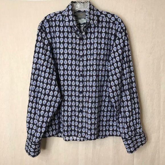 Thomas Dean Blue Men's Large Paisley Print Shirt - Picture 2 of 7